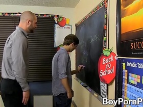 Skinny twink student bends over for his manly jock teacher