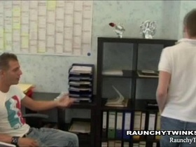 Two Horny Twinks Office Break Ass Fucking