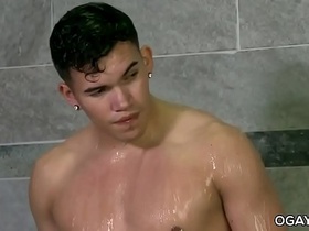 Twink latino fantasizes in the shower