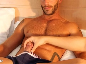 French hunk serviced: Aymerik get wanked his huge cock by a guy !